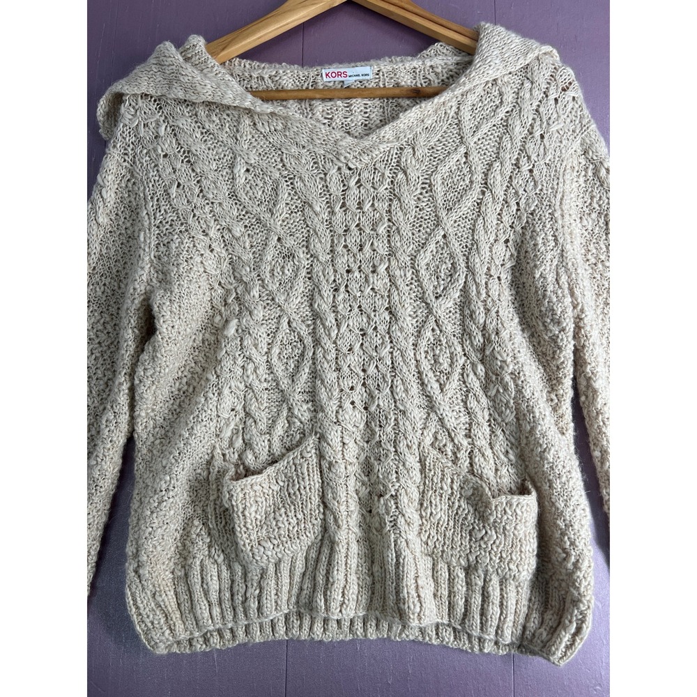Fishermancore Coastal Chunky Michael Kors Alpaca/Linen Cableknit Sweater Cream S - Picture 2 of 10